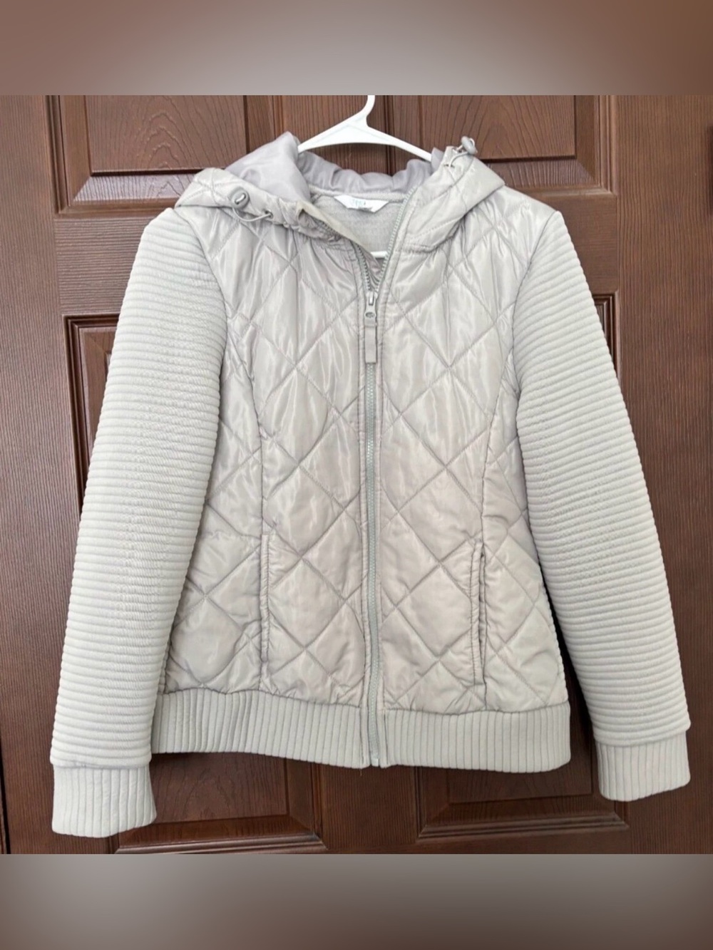 NWT Lt Gray Time and Tru Missy Quilted Ottoman Hooded Jacket for Women M 8-10